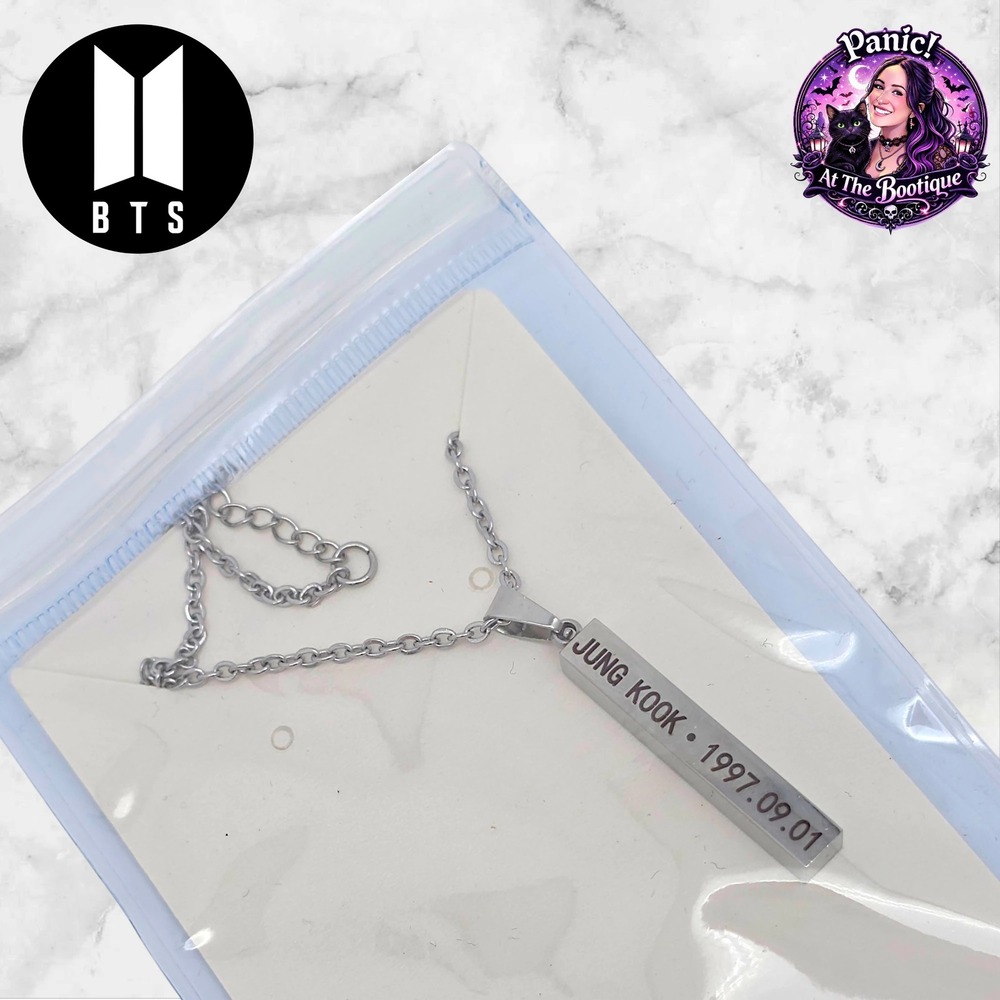 BTS Jung Kook Necklace Silver Bar Pendant K-pop ARMY Fan Jewelry Bangtan Boys
